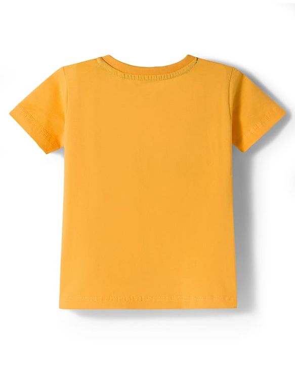 Babyhug Slub Jersey Knit Half Sleeves T-Shirt & Shorts Set with Text Print - Yellow & Olive Green