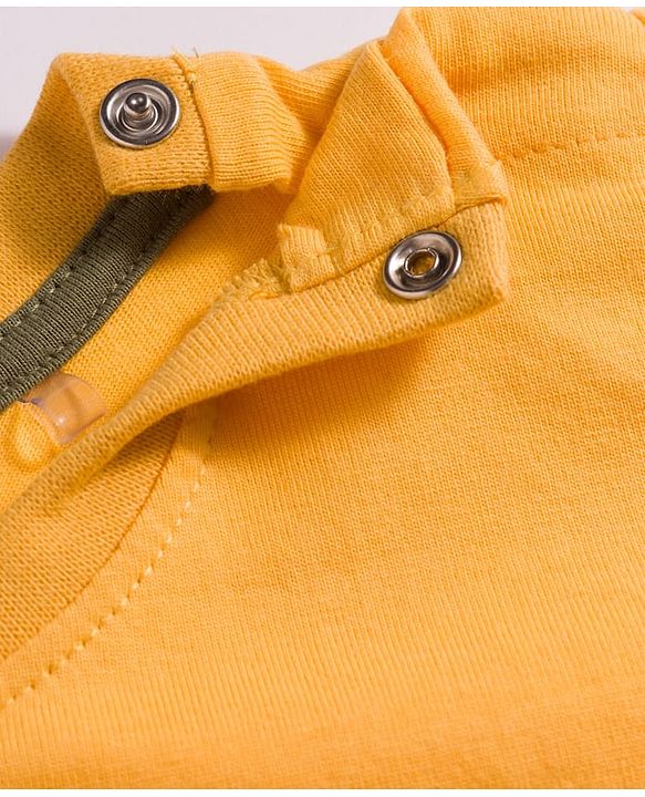 Babyhug Slub Jersey Knit Half Sleeves T-Shirt & Shorts Set with Text Print - Yellow & Olive Green