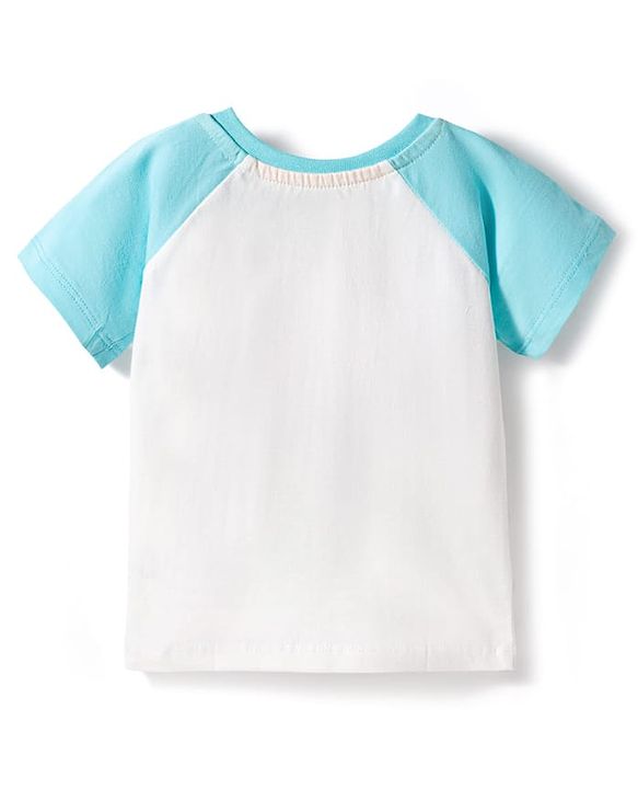 Babyhug Single Jersey Knit Half Raglan Sleeves T-Shirt & Shorts Set with Play Time Print - Aqua Blue