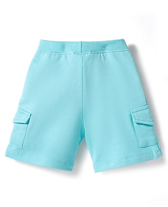Babyhug Single Jersey Knit Half Raglan Sleeves T-Shirt & Shorts Set with Play Time Print - Aqua Blue