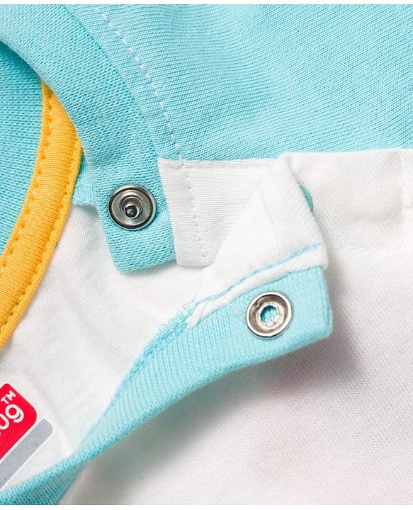 Babyhug Single Jersey Knit Half Raglan Sleeves T-Shirt & Shorts Set with Play Time Print - Aqua Blue