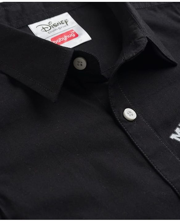 Babyhug Disney Poplin Woven Half Sleeves Cut & Sew Shirt with Mickey Mouse Graphics - Black