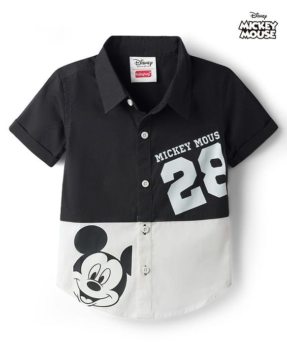 Babyhug Disney Poplin Woven Half Sleeves Cut & Sew Shirt with Mickey Mouse Graphics - Black