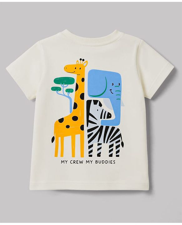 Babyhug Single Jersey Knit Half Sleeves T-Shirt & Shorts Set With Front & Back Animal Print - Multicolor