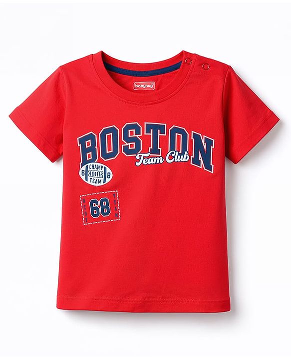 Kookie Kids Single Jersey Knit Half Sleeves T-Shirt & Shorts Set with Boston Print - Navy Blue