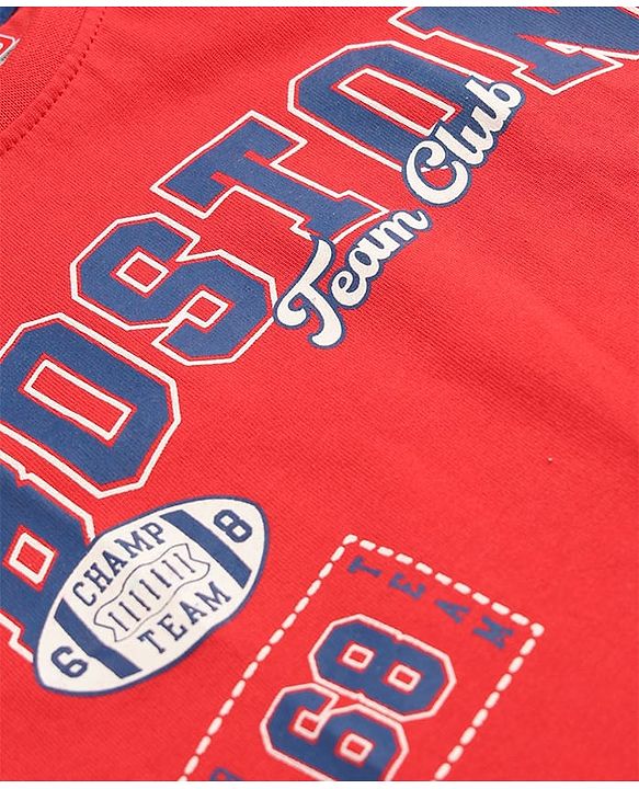 Kookie Kids Single Jersey Knit Half Sleeves T-Shirt & Shorts Set with Boston Print - Navy Blue