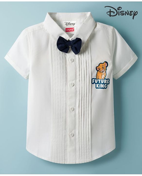 Babyhug Disney Cotton Woven Shirt Half Sleeves Pleated with Lion King Graphics White 9-12 Months
