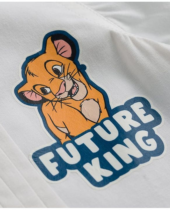 Babyhug Disney Cotton Woven Shirt Half Sleeves Pleated with Lion King Graphics White 9-12 Months