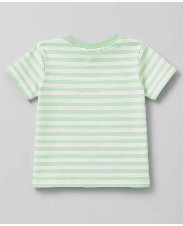 Kookie Kids 100% Cotton Interlock Knit Half Sleeves Striped T-Shirt & Shorts Set With Animal Print - Multicolor