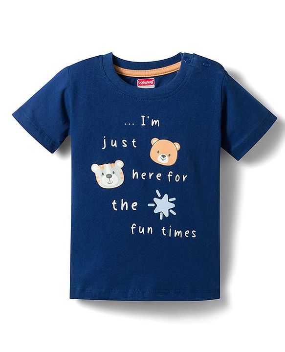 Babyhug Slub Jersey Knit Half Sleeves Animal Printed T-Shirt & Shorts Set - Navy Blue
