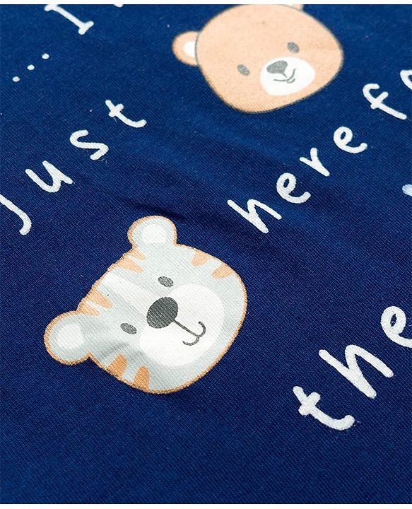 Babyhug Slub Jersey Knit Half Sleeves Animal Printed T-Shirt & Shorts Set - Navy Blue