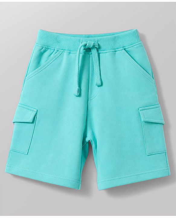 Babyhug 100% Cotton Single Jersey Knit Half Sleeves Striped T-Shirt & Shorts Set With Animal Print - Aqua Blue
