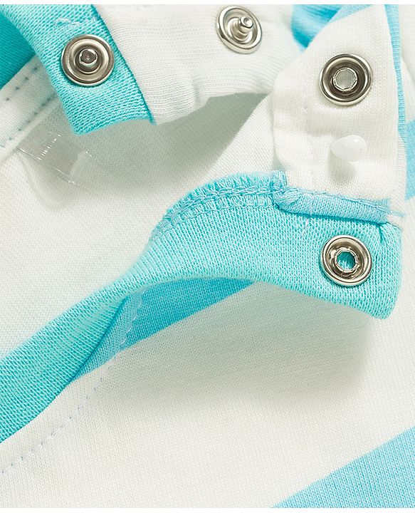 Babyhug 100% Cotton Single Jersey Knit Half Sleeves Striped T-Shirt & Shorts Set With Animal Print - Aqua Blue