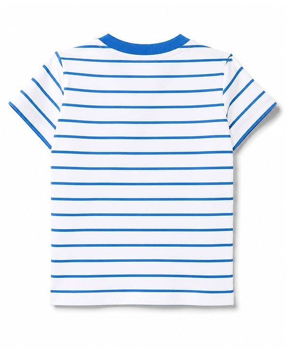 Kookie Kids 100% Cotton Single Jersey Knit Half Sleeves Striped T-Shirt & Shorts With JCB Print - Blue