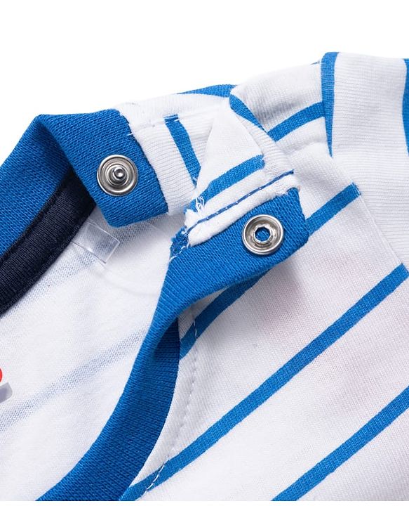 Kookie Kids 100% Cotton Single Jersey Knit Half Sleeves Striped T-Shirt & Shorts With JCB Print - Blue