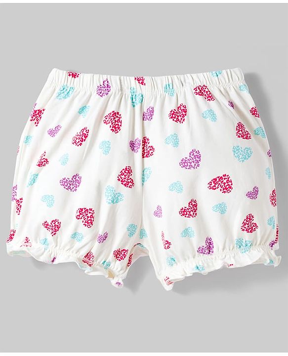 Pine Kids Cotton Lycra Knit Hearts Printed Bloomers Pack Of 3 ( Colour May Vary )