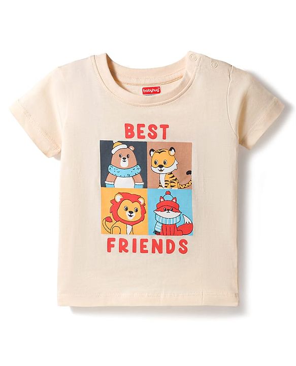 Babyhug Single Jersey Knit Half Sleeves T-Shirt & Shorts Set with Animal Print - Rust Orange