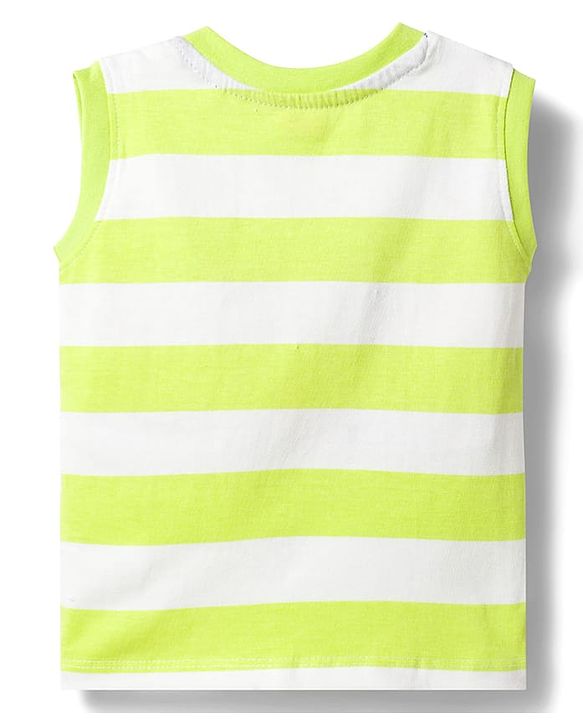 Babyhug Single Jersey Knit Sleeveless Striped Dino Printed Tank T-Shirt & Shorts Set - Multicolor