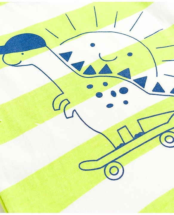 Babyhug Single Jersey Knit Sleeveless Striped Dino Printed Tank T-Shirt & Shorts Set - Multicolor