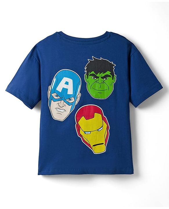 Pine Kids Marvel Cotton Knit Drop Shoulder Half Sleeves T-Shirt with Front & Back Avengers Graphic - Navy Blue