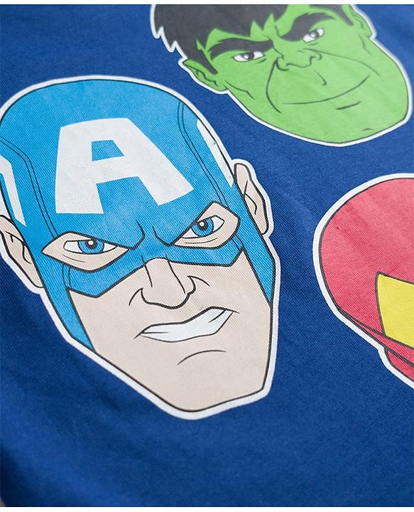 Pine Kids Marvel Cotton Knit Drop Shoulder Half Sleeves T-Shirt with Front & Back Avengers Graphic - Navy Blue