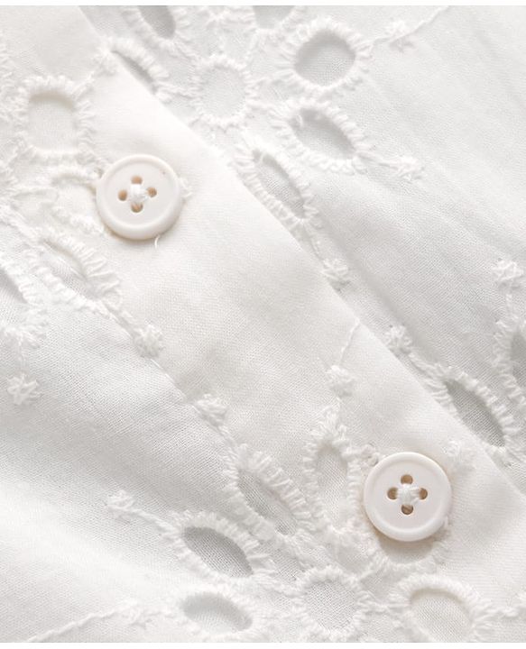 Pine Kids Schiffili Woven Half Puffed Sleeves Solid Colour Dress- White