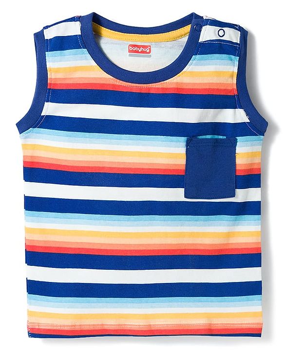 Kookie Kids Single Jersey Knit Sleeveless Striped T-Shirt & Shorts Set - Yellow & Navy Blue