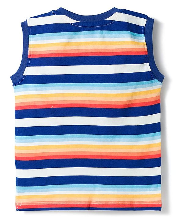 Kookie Kids Single Jersey Knit Sleeveless Striped T-Shirt & Shorts Set - Yellow & Navy Blue