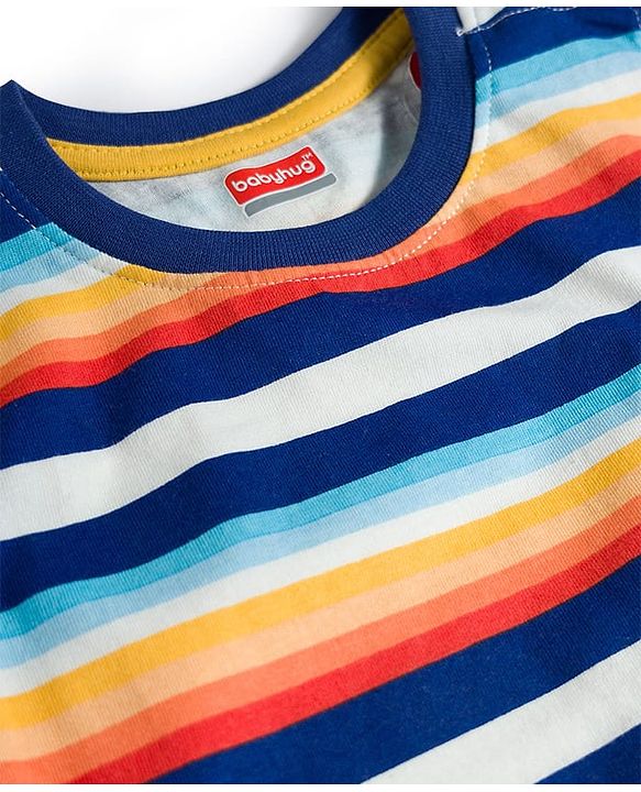 Kookie Kids Single Jersey Knit Sleeveless Striped T-Shirt & Shorts Set - Yellow & Navy Blue