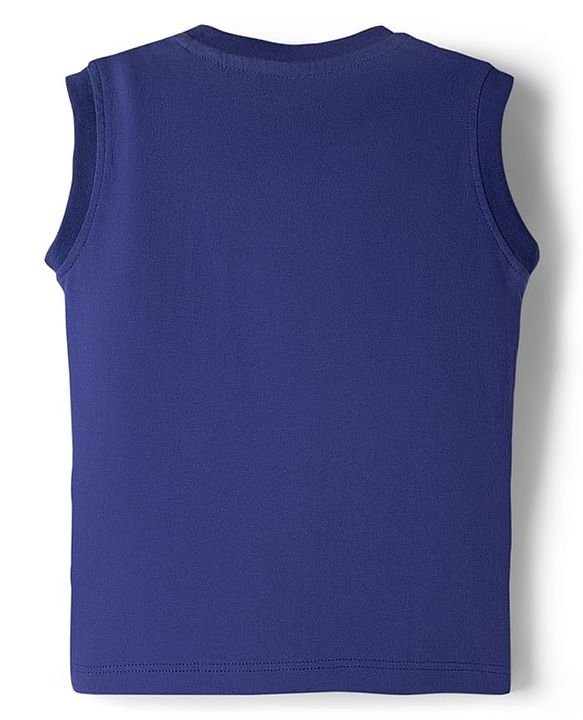 Babyhug Knit Sleeveless Tank T-Shirt & Shorts Set with Chameleon - Navy Blue & Green