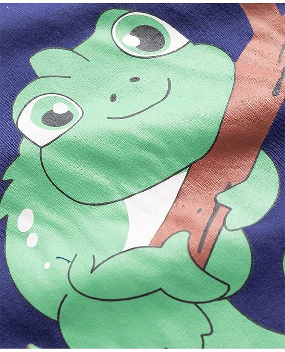 Babyhug Knit Sleeveless Tank T-Shirt & Shorts Set with Chameleon - Navy Blue & Green