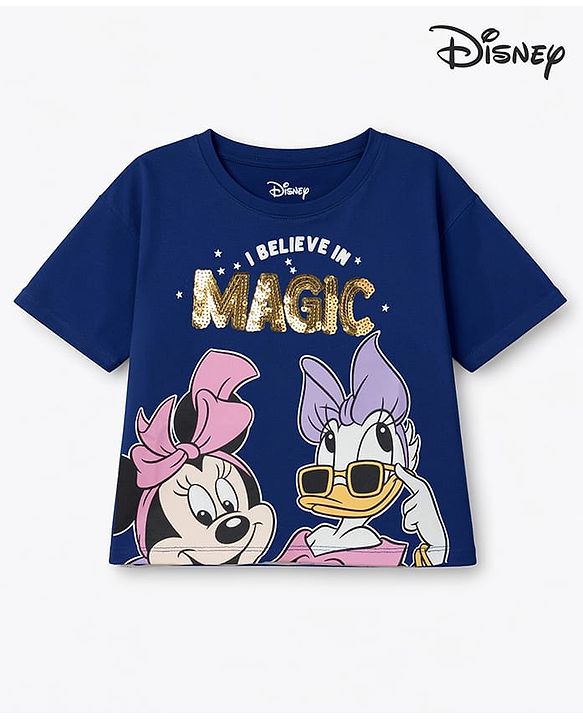 Pine Kids Disney Cotton Knit Half Sleeves T-Shirt With Minnie Mouse & Friends Graphic - Navy Blue