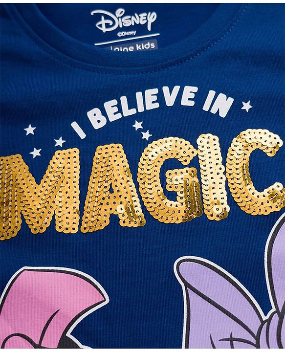Pine Kids Disney Cotton Knit Half Sleeves T-Shirt With Minnie Mouse & Friends Graphic - Navy Blue