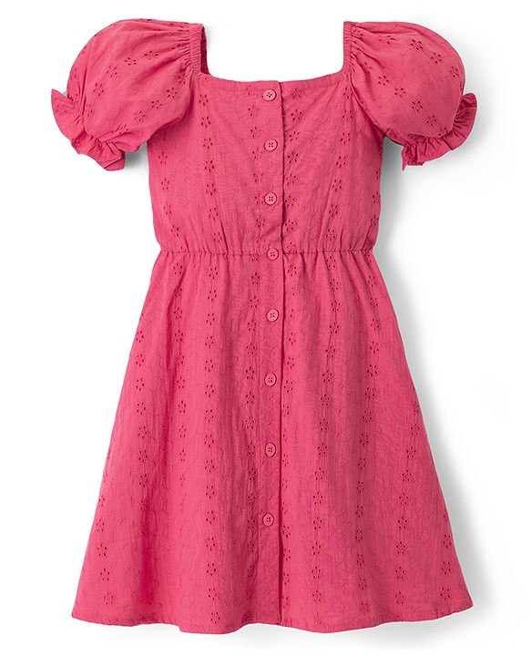 Pine Kids Schiffili Woven Sleeveless Solid Colour Dress - Fuchsia