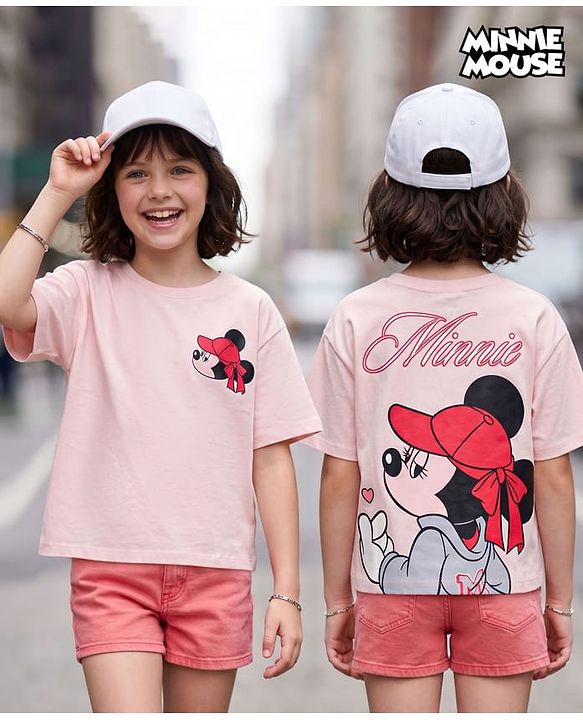 Pine Kids Disney Cotton Knit T-Shirt Half Sleeves  Front & Back Minnie Mouse & Friends Print Pink 4-5 Years