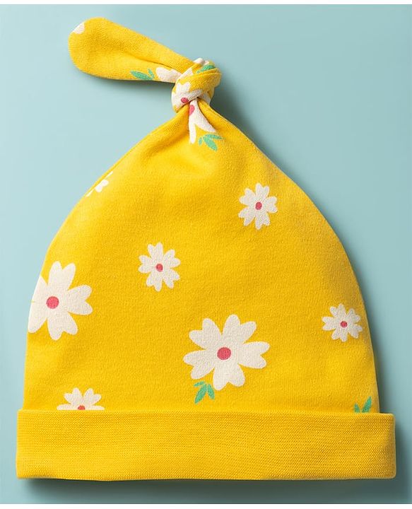 Babyhug 100% Cotton Knit Caps with Floral & Polka Dot Print Pack of 2 Multicolor - Diameter 21 cm