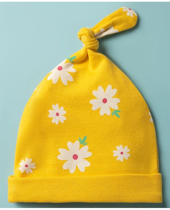 Babyhug 100% Cotton Knit Caps with Floral & Polka Dot Print Pack of 2 Multicolor - Diameter 21 cm