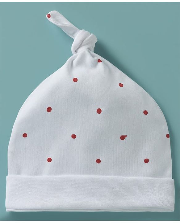 Babyhug 100% Cotton Knit Caps with Floral & Polka Dot Print Pack of 2 Multicolor - Diameter 21 cm