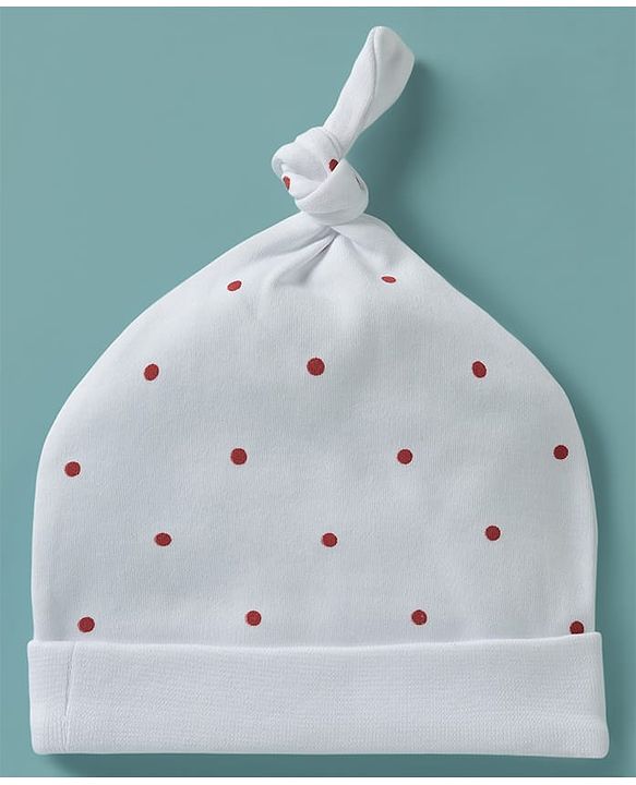 Babyhug 100% Cotton Knit Caps with Floral & Polka Dot Print Pack of 2 Multicolor - Diameter 21 cm