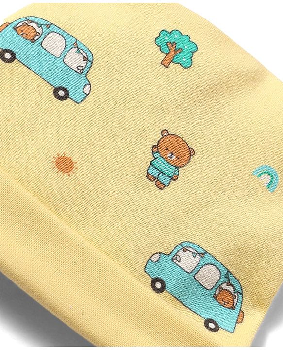 Babyhug 100% Cotton Knit Star & Vehicles Printed Caps Pack Of 2 - Diameter 9 cm