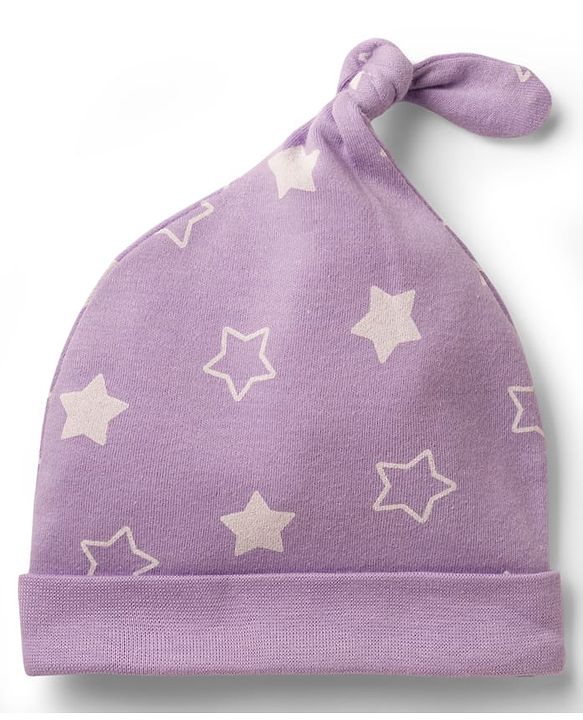 Babyhug 100% Cotton Knit Caps with Star Print Pack of 2 Multicolor - Diameter 9.5 cm