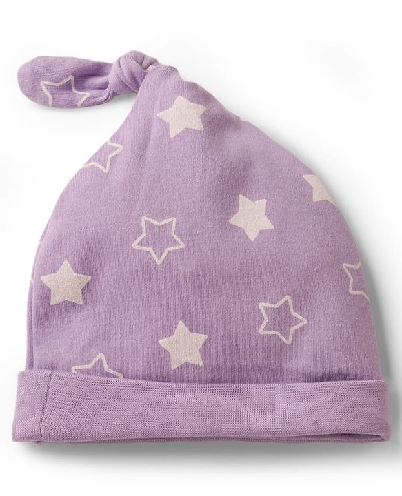 Babyhug 100% Cotton Knit Caps with Star Print Pack of 2 Multicolor - Diameter 9.5 cm