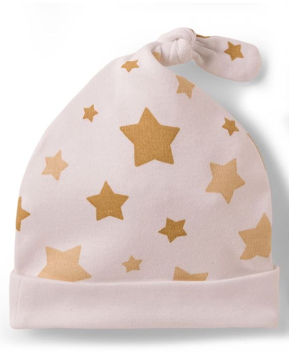 Babyhug 100% Cotton Knit Caps with Star Print Pack of 2 Multicolor - Diameter 9.5 cm