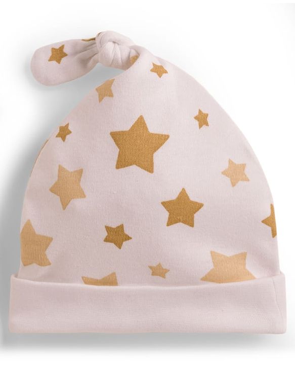 Babyhug 100% Cotton Knit Caps with Star Print Pack of 2 Multicolor - Diameter 9.5 cm