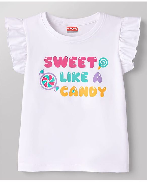 Babyhug Cotton Knit Half  Sleeves T-Shirt & Capri Night-Suit With Text & Polka Dots - White & Yellow
