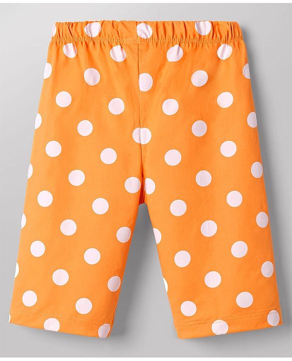 Babyhug Cotton Knit Half  Sleeves T-Shirt & Capri Night-Suit With Text & Polka Dots - White & Yellow