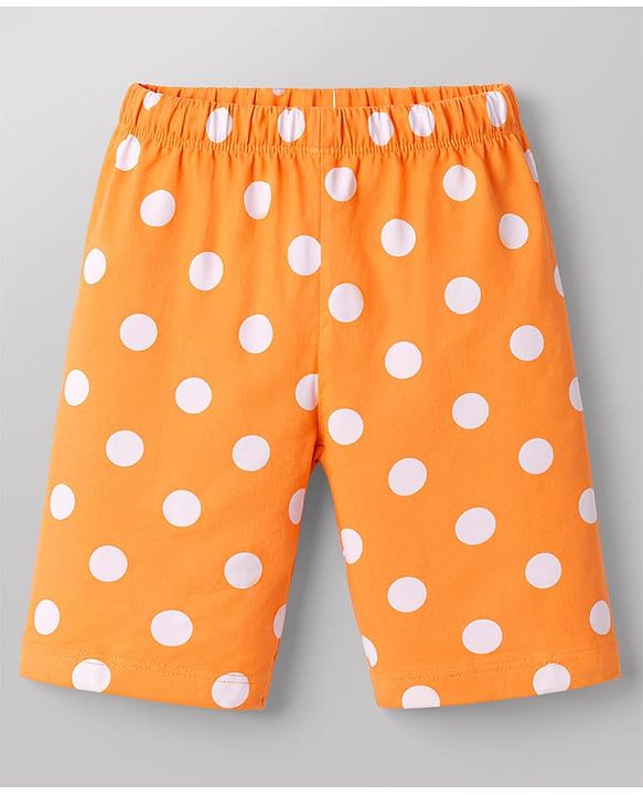 Babyhug Cotton Knit Half  Sleeves T-Shirt & Capri Night-Suit With Text & Polka Dots - White & Yellow