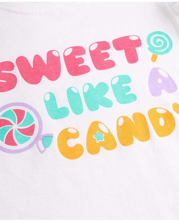 Babyhug Cotton Knit Half  Sleeves T-Shirt & Capri Night-Suit With Text & Polka Dots - White & Yellow