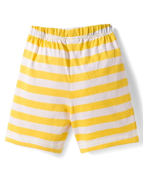 Babyhug Cotton Knit Full Sleeves T-Shirt & Shorts Night Suit With Tiger Print - Yellow