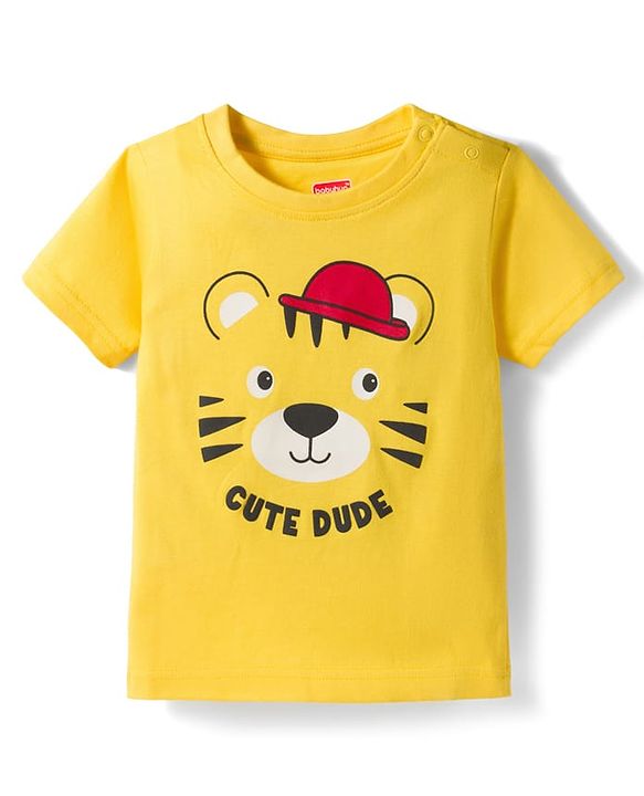 Babyhug Cotton Knit Full Sleeves T-Shirt & Shorts Night Suit With Tiger Print - Yellow